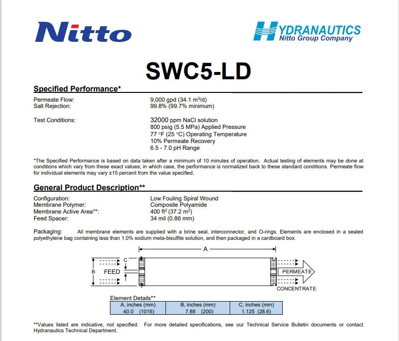 Factory Industry Use 99.8% High Salt Rejection Low Power Consumption Model RO Membrane with 20000ppm